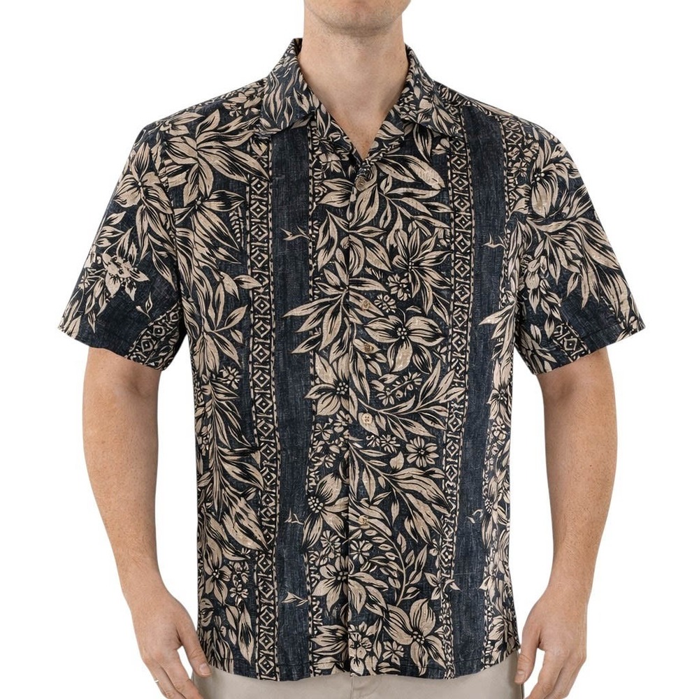 Cooke Street Hawaiian Aloha Shirt Medium Tribal Striped Floral Reverse Print